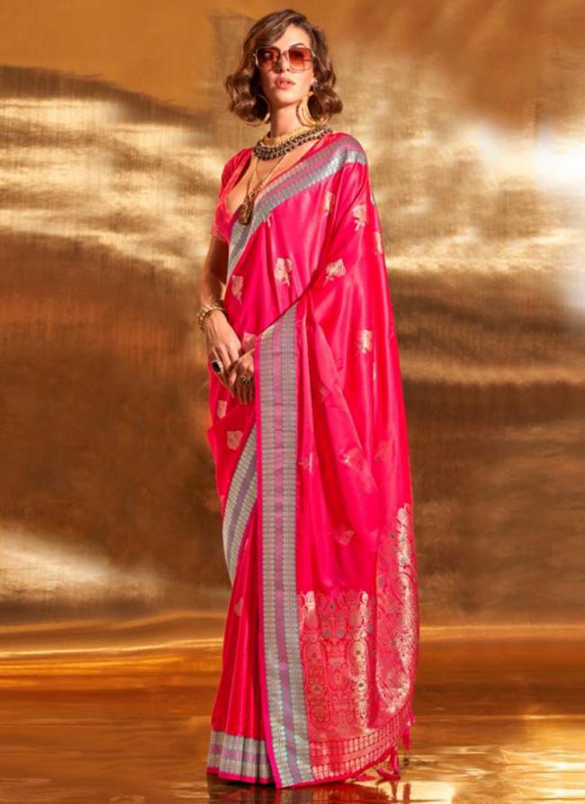 Satin Silk Pink Festival Wear Weaving Saree